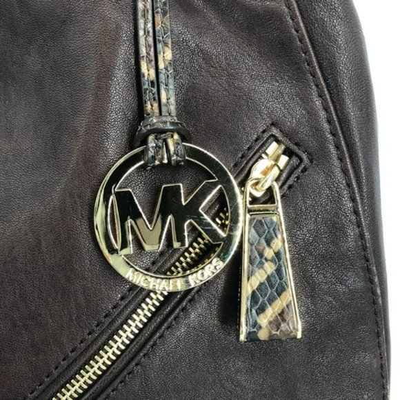 Michael Kors Matilda Brown pebble Leather and Snakeskin Zipper Hobo Bag - Picture 7 of 7